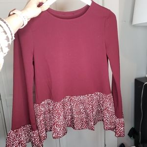 Dark cherry ruffle polka dot top